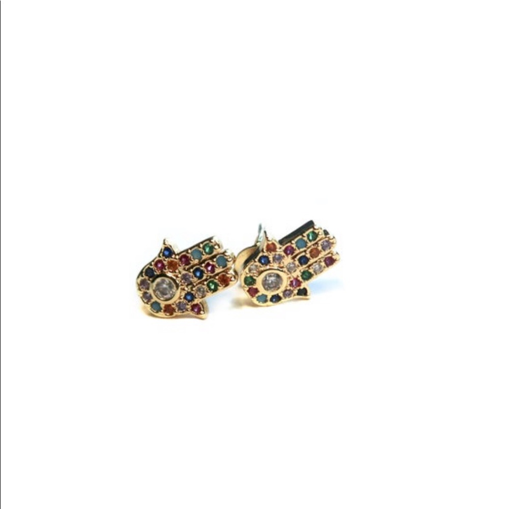 Hand Rainbow Stud Earrings 18K Gold Plated